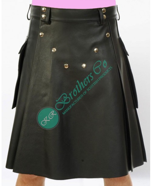 Deluxe leather kilt with stylish pockets